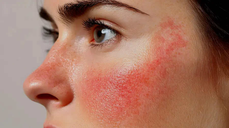 Rostro con enrojecimiento característico de la rosácea